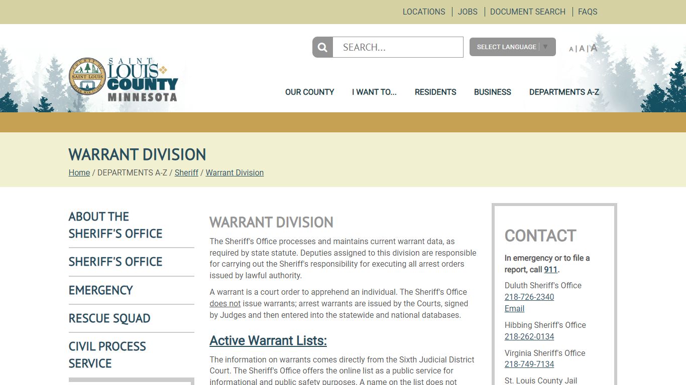 Warrant Division - St. Louis County, Minnesota